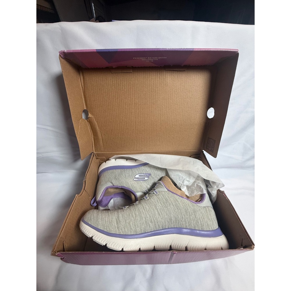 Skechers Summits Quick Getaway Gray Purple Memory Foam Sneakers 12983/LGPR 8.5